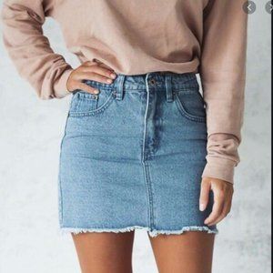 7 FAM Fray Hem Denim Mini Skirt